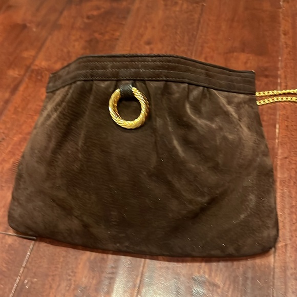 Vintage Morris Moskowitz brown and gold suede purse - Picture 5 of 7